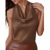 imagePRETTYGARDEN Silk Satin Halter Tops for Women Summer 2026 Cowl Neck Tie Back Going Out Sleeveless Business Casual Tank TopBrown
