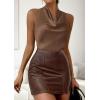 imagePRETTYGARDEN Silk Satin Halter Tops for Women Summer 2026 Cowl Neck Tie Back Going Out Sleeveless Business Casual Tank TopBrown