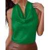 imagePRETTYGARDEN Silk Satin Halter Tops for Women Summer 2026 Cowl Neck Tie Back Going Out Sleeveless Business Casual Tank TopGreen