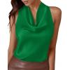 imagePRETTYGARDEN Silk Satin Halter Tops for Women Summer 2026 Cowl Neck Tie Back Going Out Sleeveless Business Casual Tank TopGreen
