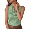 imagePRETTYGARDEN Silk Satin Halter Tops for Women Summer 2026 Cowl Neck Tie Back Going Out Sleeveless Business Casual Tank TopLight Green