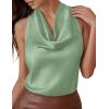 imagePRETTYGARDEN Silk Satin Halter Tops for Women Summer 2026 Cowl Neck Tie Back Going Out Sleeveless Business Casual Tank TopLight Green