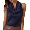 imagePRETTYGARDEN Silk Satin Halter Tops for Women Summer 2026 Cowl Neck Tie Back Going Out Sleeveless Business Casual Tank TopNavy