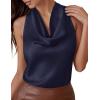 imagePRETTYGARDEN Silk Satin Halter Tops for Women Summer 2026 Cowl Neck Tie Back Going Out Sleeveless Business Casual Tank TopNavy