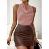 imagePRETTYGARDEN Silk Satin Halter Tops for Women Summer 2026 Cowl Neck Tie Back Going Out Sleeveless Business Casual Tank TopPink