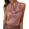imagePRETTYGARDEN Silk Satin Halter Tops for Women Summer 2026 Cowl Neck Tie Back Going Out Sleeveless Business Casual Tank TopPink