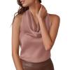 imagePRETTYGARDEN Silk Satin Halter Tops for Women Summer 2026 Cowl Neck Tie Back Going Out Sleeveless Business Casual Tank TopPink