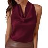 imagePRETTYGARDEN Silk Satin Halter Tops for Women Summer 2026 Cowl Neck Tie Back Going Out Sleeveless Business Casual Tank TopWine Red