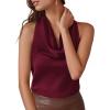 imagePRETTYGARDEN Silk Satin Halter Tops for Women Summer 2026 Cowl Neck Tie Back Going Out Sleeveless Business Casual Tank TopWine Red
