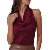 imagePRETTYGARDEN Silk Satin Halter Tops for Women Summer 2026 Cowl Neck Tie Back Going Out Sleeveless Business Casual Tank TopWine Red
