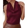 imagePRETTYGARDEN Silk Satin Halter Tops for Women Summer 2026 Cowl Neck Tie Back Going Out Sleeveless Business Casual Tank TopWine Red