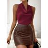 imagePRETTYGARDEN Silk Satin Halter Tops for Women Summer 2026 Cowl Neck Tie Back Going Out Sleeveless Business Casual Tank TopWine Red