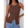 imagePRETTYGARDEN Sleeveless Button Down Shirts for Women Summer 2026 Going Out Ribbed Knit Tank Tops Y2K Clothes Trendy Vest TopsBrown