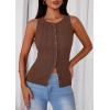 imagePRETTYGARDEN Sleeveless Button Down Shirts for Women Summer 2026 Going Out Ribbed Knit Tank Tops Y2K Clothes Trendy Vest TopsBrown