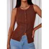 imagePRETTYGARDEN Sleeveless Button Down Shirts for Women Summer 2026 Going Out Ribbed Knit Tank Tops Y2K Clothes Trendy Vest TopsCaramel