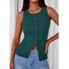 imagePRETTYGARDEN Sleeveless Button Down Shirts for Women Summer 2026 Going Out Ribbed Knit Tank Tops Y2K Clothes Trendy Vest TopsMalachite Green