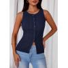 imagePRETTYGARDEN Sleeveless Button Down Shirts for Women Summer 2026 Going Out Ribbed Knit Tank Tops Y2K Clothes Trendy Vest TopsNavy