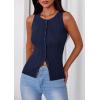 imagePRETTYGARDEN Sleeveless Button Down Shirts for Women Summer 2026 Going Out Ribbed Knit Tank Tops Y2K Clothes Trendy Vest TopsNavy