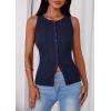 imagePRETTYGARDEN Sleeveless Button Down Shirts for Women Summer 2026 Going Out Ribbed Knit Tank Tops Y2K Clothes Trendy Vest TopsNavy