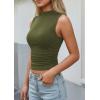 imagePRETTYGARDEN Sleeveless Tops for Women Ribbed Mock Neck Tank Top Slim Fitted Ruched Basic Layering Shirts 2026 Summer ClothesArmy Green
