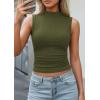 imagePRETTYGARDEN Sleeveless Tops for Women Ribbed Mock Neck Tank Top Slim Fitted Ruched Basic Layering Shirts 2026 Summer ClothesArmy Green