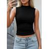imagePRETTYGARDEN Sleeveless Tops for Women Ribbed Mock Neck Tank Top Slim Fitted Ruched Basic Layering Shirts 2026 Summer ClothesBlack