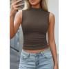 imagePRETTYGARDEN Sleeveless Tops for Women Ribbed Mock Neck Tank Top Slim Fitted Ruched Basic Layering Shirts 2026 Summer ClothesBrown