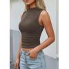 imagePRETTYGARDEN Sleeveless Tops for Women Ribbed Mock Neck Tank Top Slim Fitted Ruched Basic Layering Shirts 2026 Summer ClothesBrown
