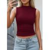 imagePRETTYGARDEN Sleeveless Tops for Women Ribbed Mock Neck Tank Top Slim Fitted Ruched Basic Layering Shirts 2026 Summer ClothesBurgundy