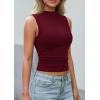 imagePRETTYGARDEN Sleeveless Tops for Women Ribbed Mock Neck Tank Top Slim Fitted Ruched Basic Layering Shirts 2026 Summer ClothesBurgundy