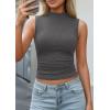 imagePRETTYGARDEN Sleeveless Tops for Women Ribbed Mock Neck Tank Top Slim Fitted Ruched Basic Layering Shirts 2026 Summer ClothesGrey