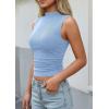 imagePRETTYGARDEN Sleeveless Tops for Women Ribbed Mock Neck Tank Top Slim Fitted Ruched Basic Layering Shirts 2026 Summer ClothesLight Blue