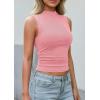 imagePRETTYGARDEN Sleeveless Tops for Women Ribbed Mock Neck Tank Top Slim Fitted Ruched Basic Layering Shirts 2026 Summer ClothesPink