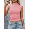 imagePRETTYGARDEN Sleeveless Tops for Women Ribbed Mock Neck Tank Top Slim Fitted Ruched Basic Layering Shirts 2026 Summer ClothesPink
