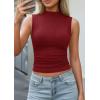 imagePRETTYGARDEN Sleeveless Tops for Women Ribbed Mock Neck Tank Top Slim Fitted Ruched Basic Layering Shirts 2026 Summer ClothesRed