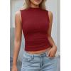 imagePRETTYGARDEN Sleeveless Tops for Women Ribbed Mock Neck Tank Top Slim Fitted Ruched Basic Layering Shirts 2026 Summer ClothesRed