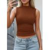 imagePRETTYGARDEN Sleeveless Tops for Women Ribbed Mock Neck Tank Top Slim Fitted Ruched Basic Layering Shirts 2026 Summer ClothesRed Brown