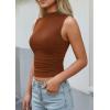 imagePRETTYGARDEN Sleeveless Tops for Women Ribbed Mock Neck Tank Top Slim Fitted Ruched Basic Layering Shirts 2026 Summer ClothesRed Brown