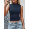 imagePRETTYGARDEN Sleeveless Tops for Women Ribbed Mock Neck Tank Top Slim Fitted Ruched Basic Layering Shirts 2026 Summer ClothesRoyal Blue