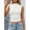imagePRETTYGARDEN Sleeveless Tops for Women Ribbed Mock Neck Tank Top Slim Fitted Ruched Basic Layering Shirts 2026 Summer ClothesWhite