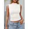 imagePRETTYGARDEN Sleeveless Tops for Women Ribbed Mock Neck Tank Top Slim Fitted Ruched Basic Layering Shirts 2026 Summer ClothesWhite