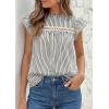 imagePRETTYGARDEN Striped Shirt Womens Summer Tops 2026 Spring Business Casual Work Dressy Crochet Lace Ruffle Cap Sleeve BlouseBlack Striped