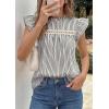 imagePRETTYGARDEN Striped Shirt Womens Summer Tops 2026 Spring Business Casual Work Dressy Crochet Lace Ruffle Cap Sleeve BlouseBlack Striped
