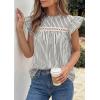 imagePRETTYGARDEN Striped Shirt Womens Summer Tops 2026 Spring Business Casual Work Dressy Crochet Lace Ruffle Cap Sleeve BlouseBlack Striped