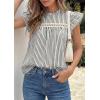 imagePRETTYGARDEN Striped Shirt Womens Summer Tops 2026 Spring Business Casual Work Dressy Crochet Lace Ruffle Cap Sleeve BlouseBlack Striped