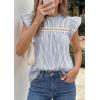 imagePRETTYGARDEN Striped Shirt Womens Summer Tops 2026 Spring Business Casual Work Dressy Crochet Lace Ruffle Cap Sleeve BlouseBlue Striped
