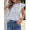 imagePRETTYGARDEN Striped Shirt Womens Summer Tops 2026 Spring Business Casual Work Dressy Crochet Lace Ruffle Cap Sleeve BlouseBlue Striped