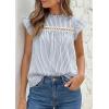 imagePRETTYGARDEN Striped Shirt Womens Summer Tops 2026 Spring Business Casual Work Dressy Crochet Lace Ruffle Cap Sleeve BlouseBlue Striped