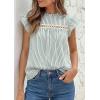 imagePRETTYGARDEN Striped Shirt Womens Summer Tops 2026 Spring Business Casual Work Dressy Crochet Lace Ruffle Cap Sleeve BlouseGreen Striped