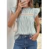 imagePRETTYGARDEN Striped Shirt Womens Summer Tops 2026 Spring Business Casual Work Dressy Crochet Lace Ruffle Cap Sleeve BlouseGreen Striped